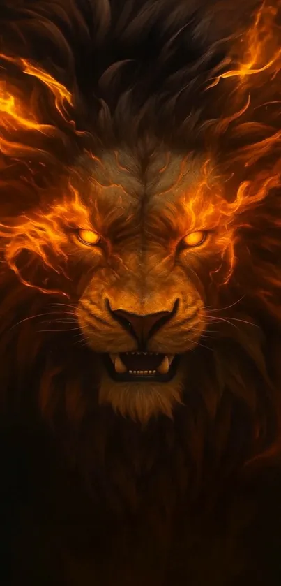 Fiery lion in flames mobile wallpaper.
