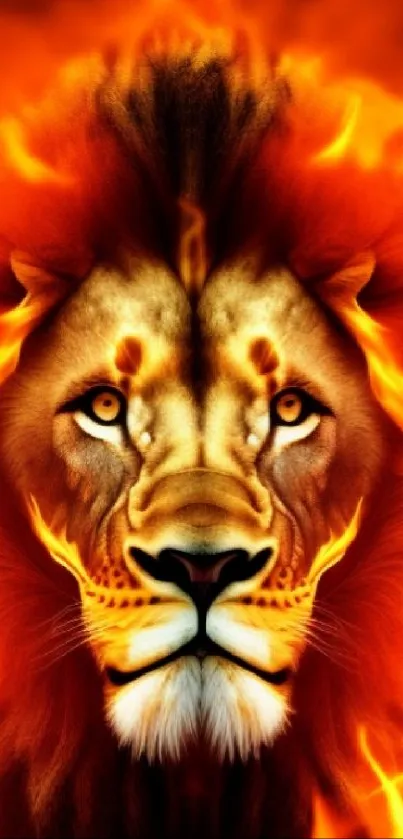 Fiery lion with a mane of flames, perfect for vibrant phone wallpaper.