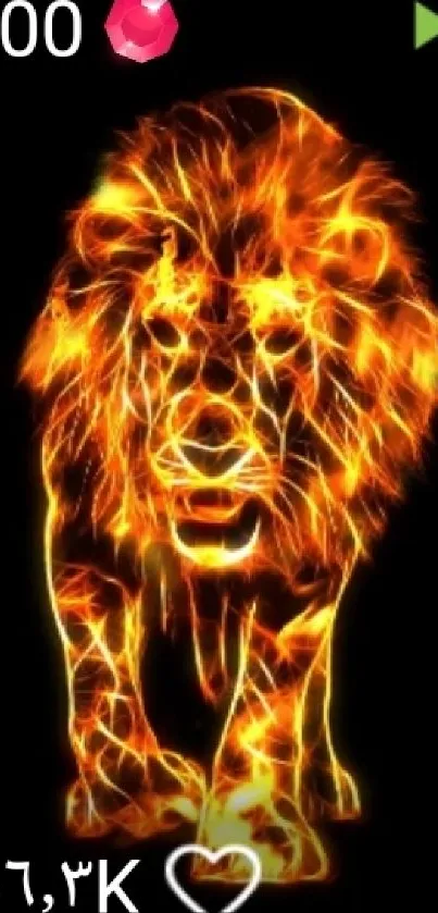 Fiery glowing lion on dark background.