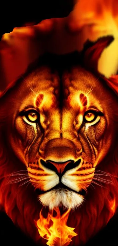 Fiery lion with flames artistic wallpaper for mobile.