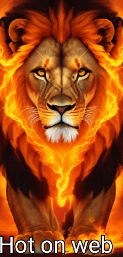 Fiery lion wallpaper with blazing flames.