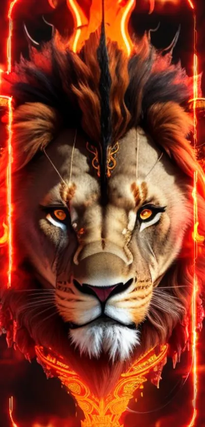 Fiery lion head with vibrant glow wallpaper.