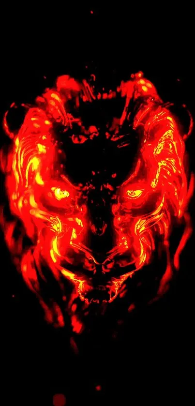 Fiery lion silhouette on black background wallpaper.