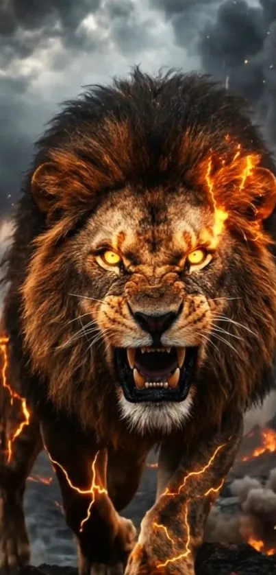 Fiery lion roaring with intense power