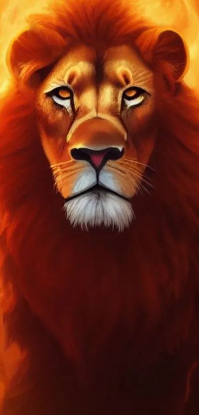 Majestic lion with a fiery mane in a striking digital art design.