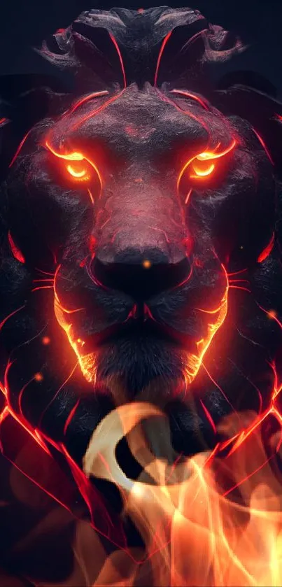 Fiery lion artwork with intense red and orange flame accents.