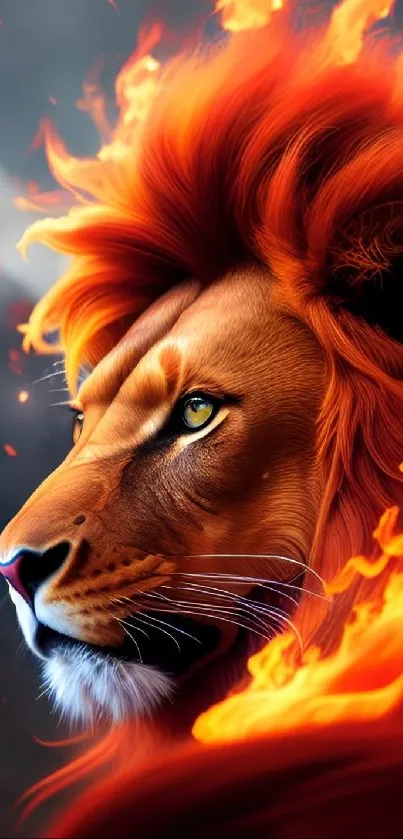 Majestic lion with fiery mane mobile wallpaper