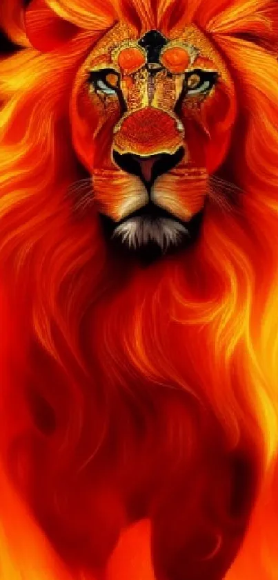 Fiery orange lion mobile wallpaper with flowing mane.