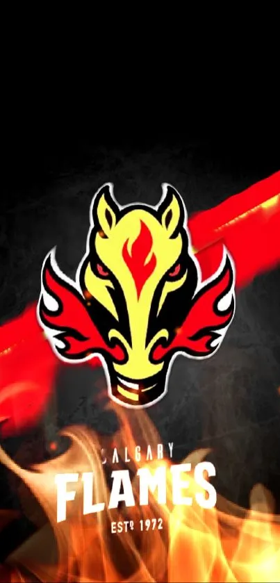 Fiery sports logo with flame effect on a black background.