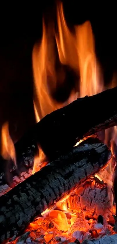 Burning logs with vibrant orange flames wallpaper.