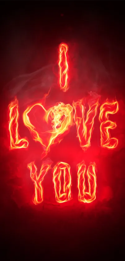 Fiery red text saying 'I Love You' with a heart on black background.