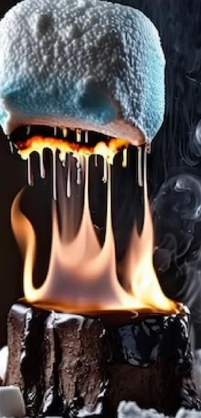 Marshmallow on fire in artistic mobile wallpaper.