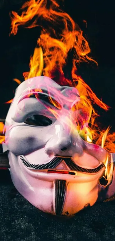 Fiery mask engulfed in flames wallpaper for phones.