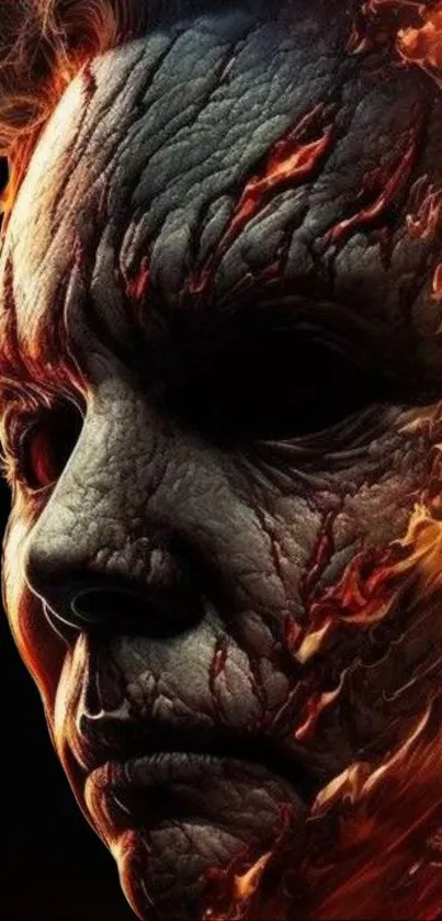 Fiery mask face with flames, perfect for horror lovers.