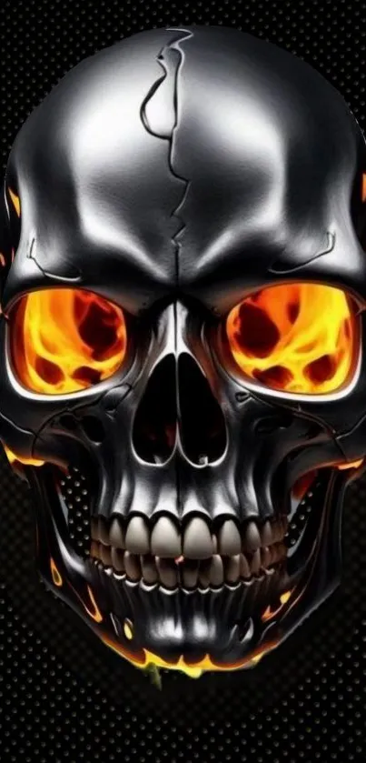 Fiery metallic skull mobile wallpaper with striking flame design.