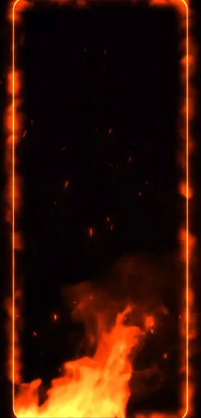 Fiery phone wallpaper with vivid orange flames on a dark background.