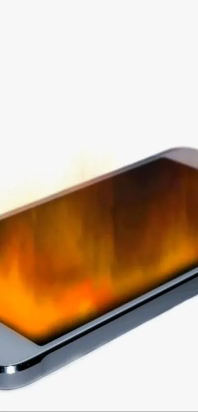 Mobile phone with fiery screen on white background.