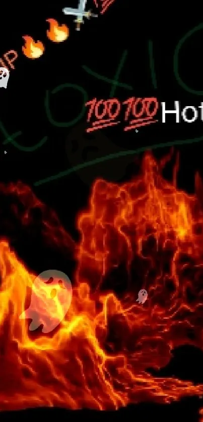 Vibrant fiery mobile wallpaper with dynamic flames on a dark background.
