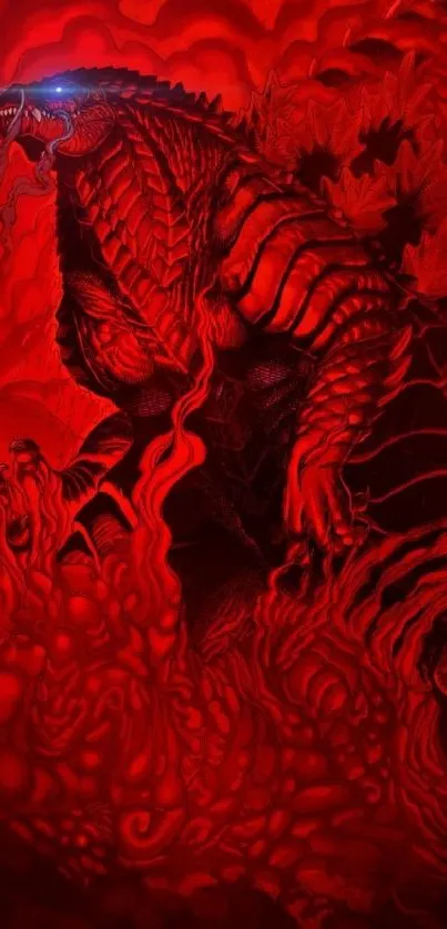 Fiery red monster in intricate detail on a phone wallpaper.