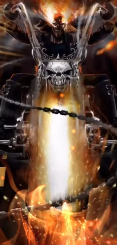 Biker engulfed in flames on a motorcycle, fiery and dynamic artwork.