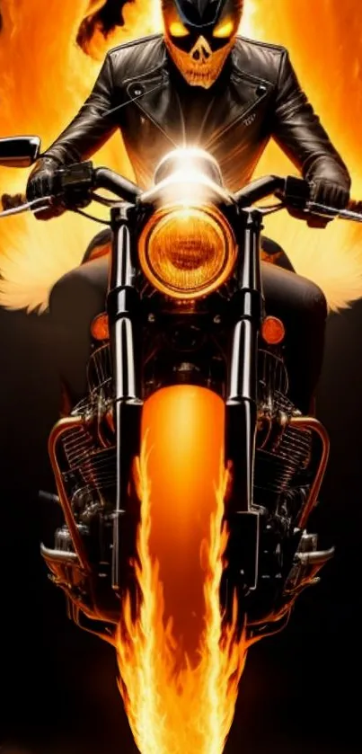 Fiery rider on a motorcycle with flames, creating an intense and dynamic image.