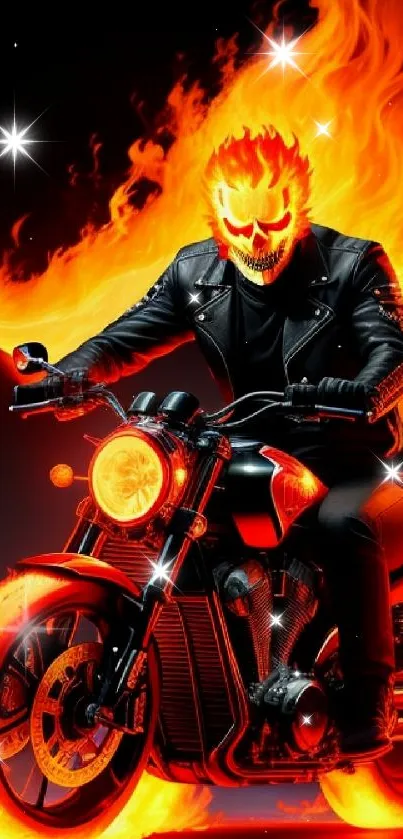 Fiery motorcycle rider with burning flames.