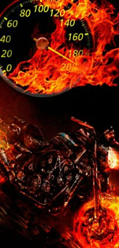 Fiery motorcycle with dynamic flames art wallpaper.