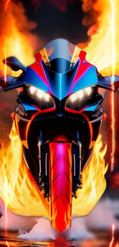 Motorcycle with dynamic flames and vibrant colors.