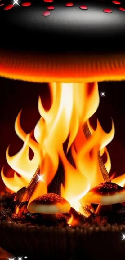 Fiery mushroom artwork with vibrant flames and bold designs, perfect for mobile use.