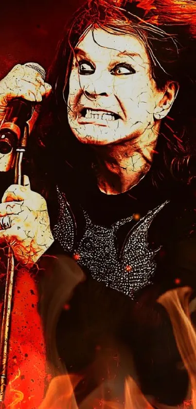 Intense fiery music artist on stage wallpaper.