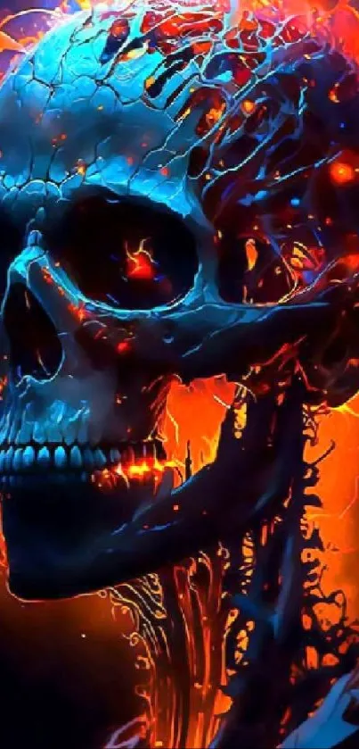 Fiery neon skull art with vibrant colors and digital design.