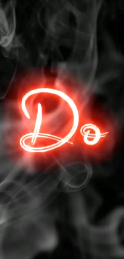 Red neon lettering with smoke effect background.