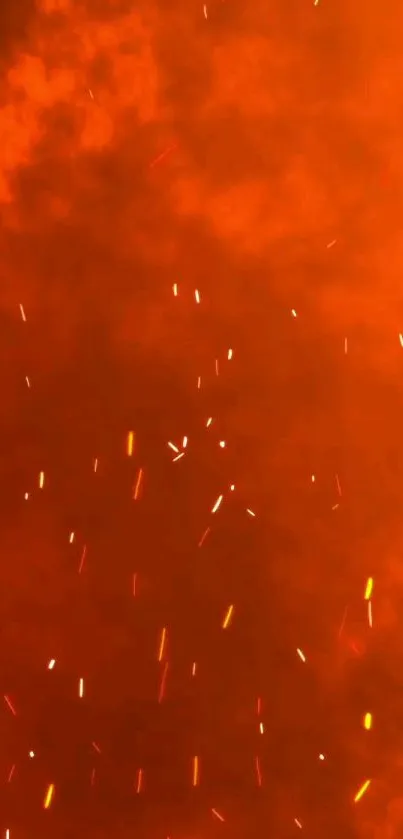 Vibrant orange wallpaper with fiery sparks and dynamic design.