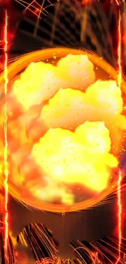 Vibrant fiery orb with dynamic energy and orange hues wallpaper.
