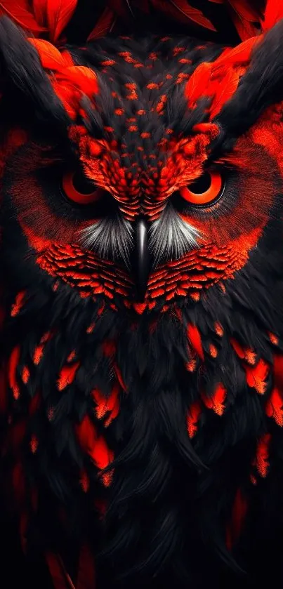 Striking red and black owl wallpaper illustration for mobile phones.