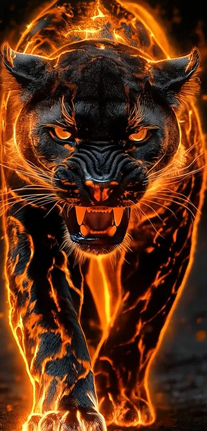 Fiery panther glowing in the dark