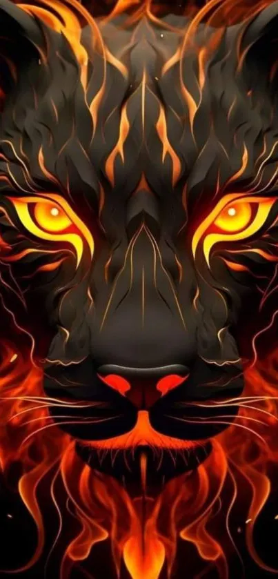 Fiery panther with blazing eyes, featuring vivid orange and black tones.