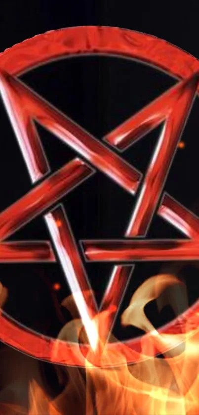 Red pentagram with flames wallpaper.