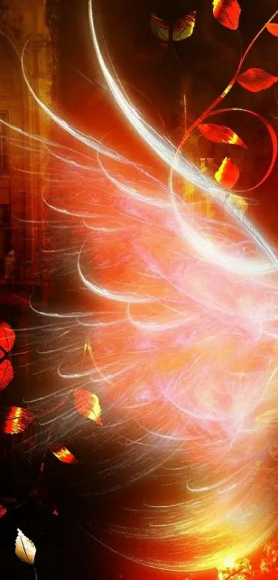 Fiery abstract phoenix with vibrant colors.