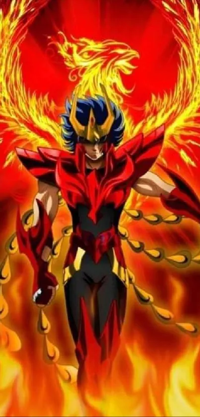 Anime character with fiery phoenix wings and flames.