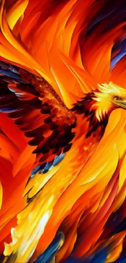 Vibrant fiery phoenix digital art wallpaper with dynamic colors.