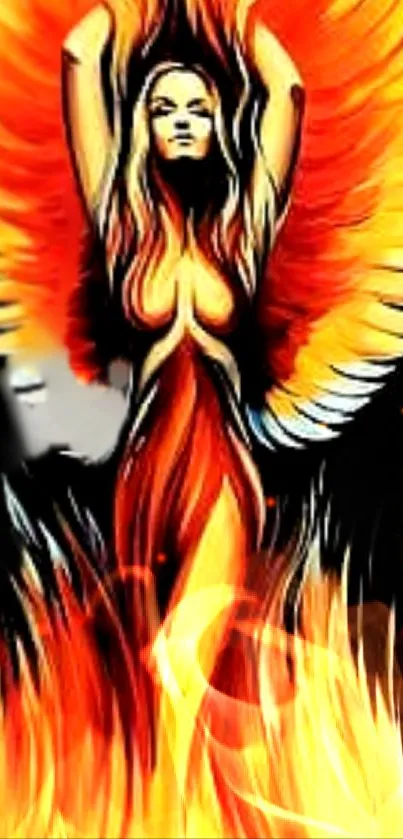 Fiery phoenix artwork with vibrant flames and bold colors.