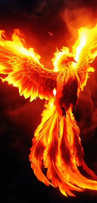 Majestic phoenix with fiery wings in vibrant flames.