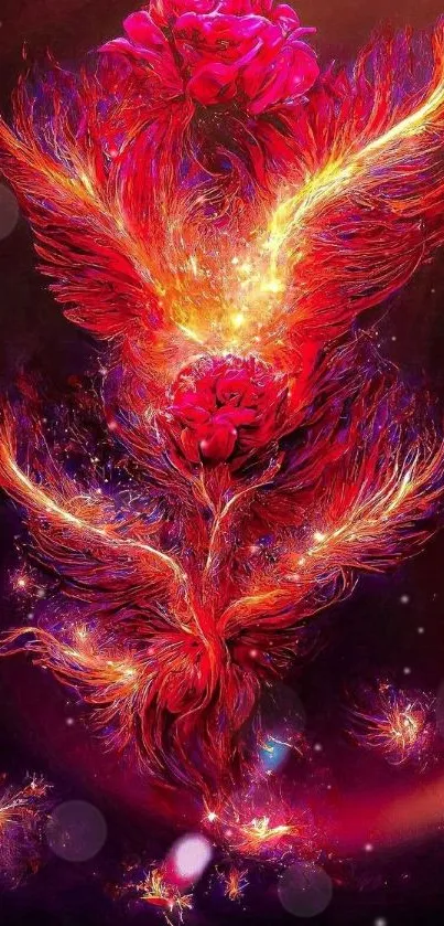 Fiery phoenix digital art with vibrant red and orange hues.