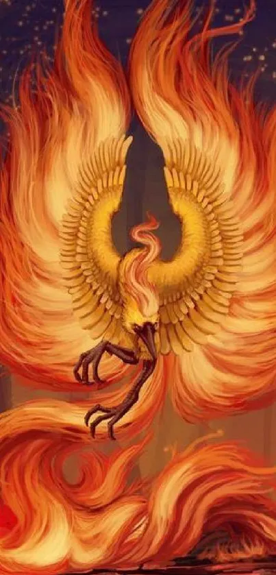 Orange and yellow phoenix with vibrant flames.