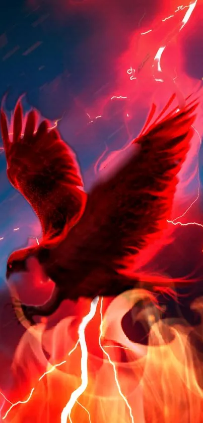 Fiery phoenix engulfed in vibrant flames with dark mystical background.