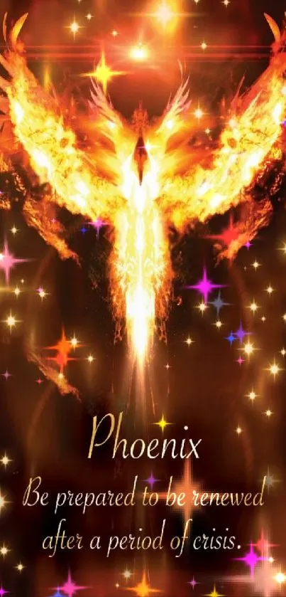 Fiery phoenix wallpaper with inspirational text.