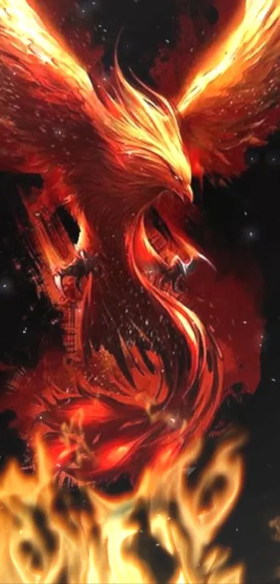 Fiery phoenix wallpaper with flames and vibrant colors.