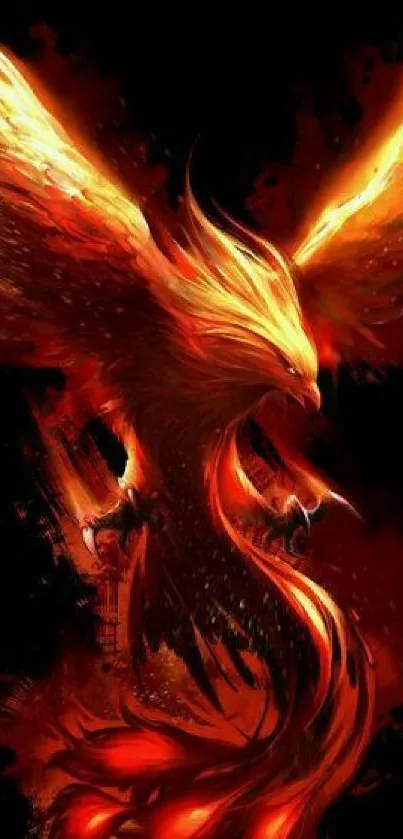 Fiery phoenix soaring in vivid colors, perfect as mobile wallpaper.