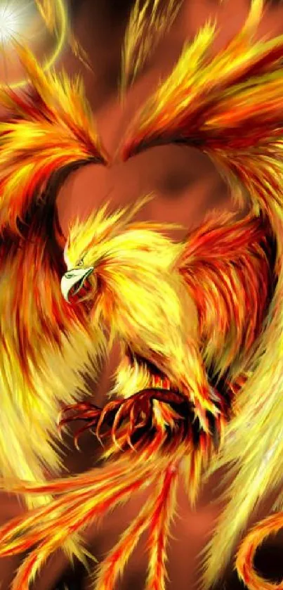 Vibrant fiery phoenix wallpaper for mobile devices.